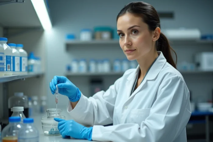 Spécialiste en sécurité alimentaire analysant des échantillons en laboratoire pour étudier les bactéries responsables du syndrome du riz cantonais